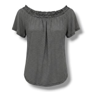 Sonoma Goods for Life women's Plus Size black white striped short sleeves blouse